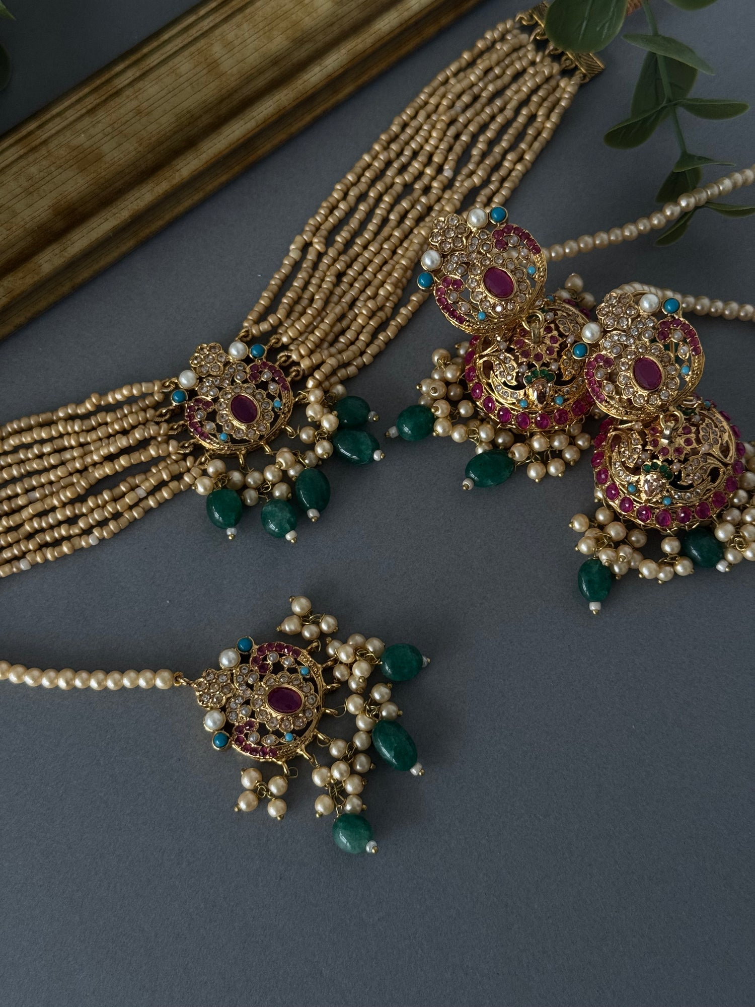 Nauratan Choker Set - Green Drop