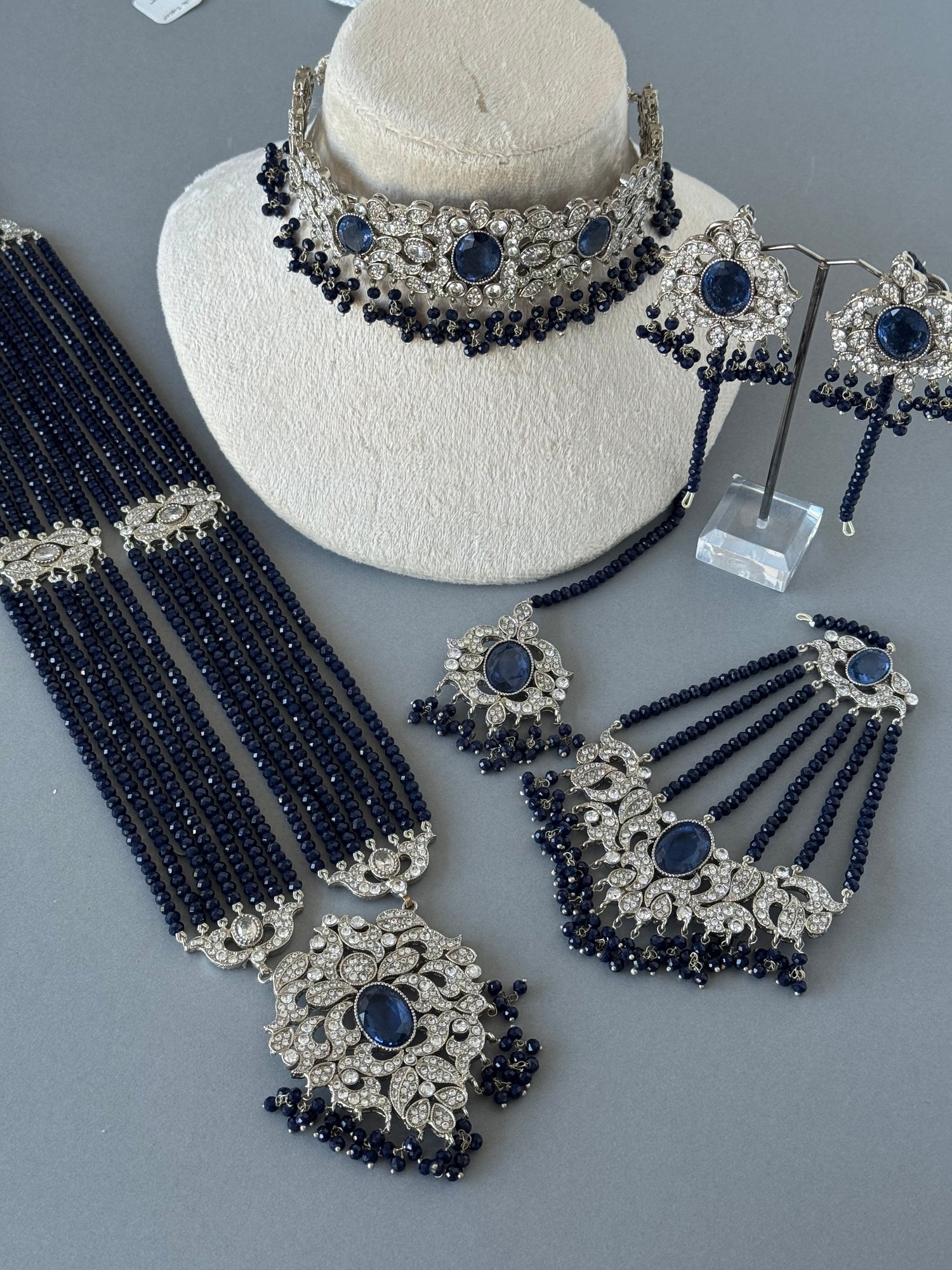 Silver Blue Bridal Set