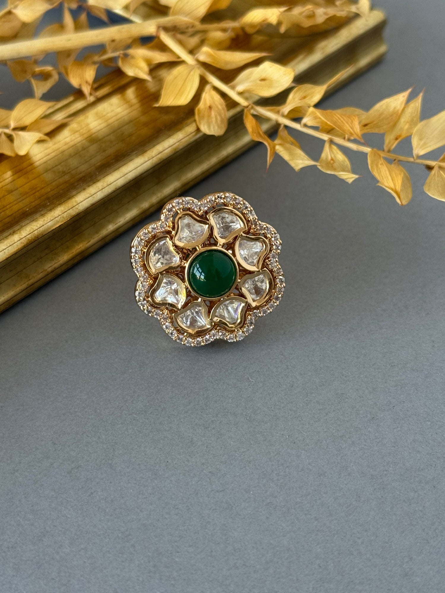 Green Kundan Ring