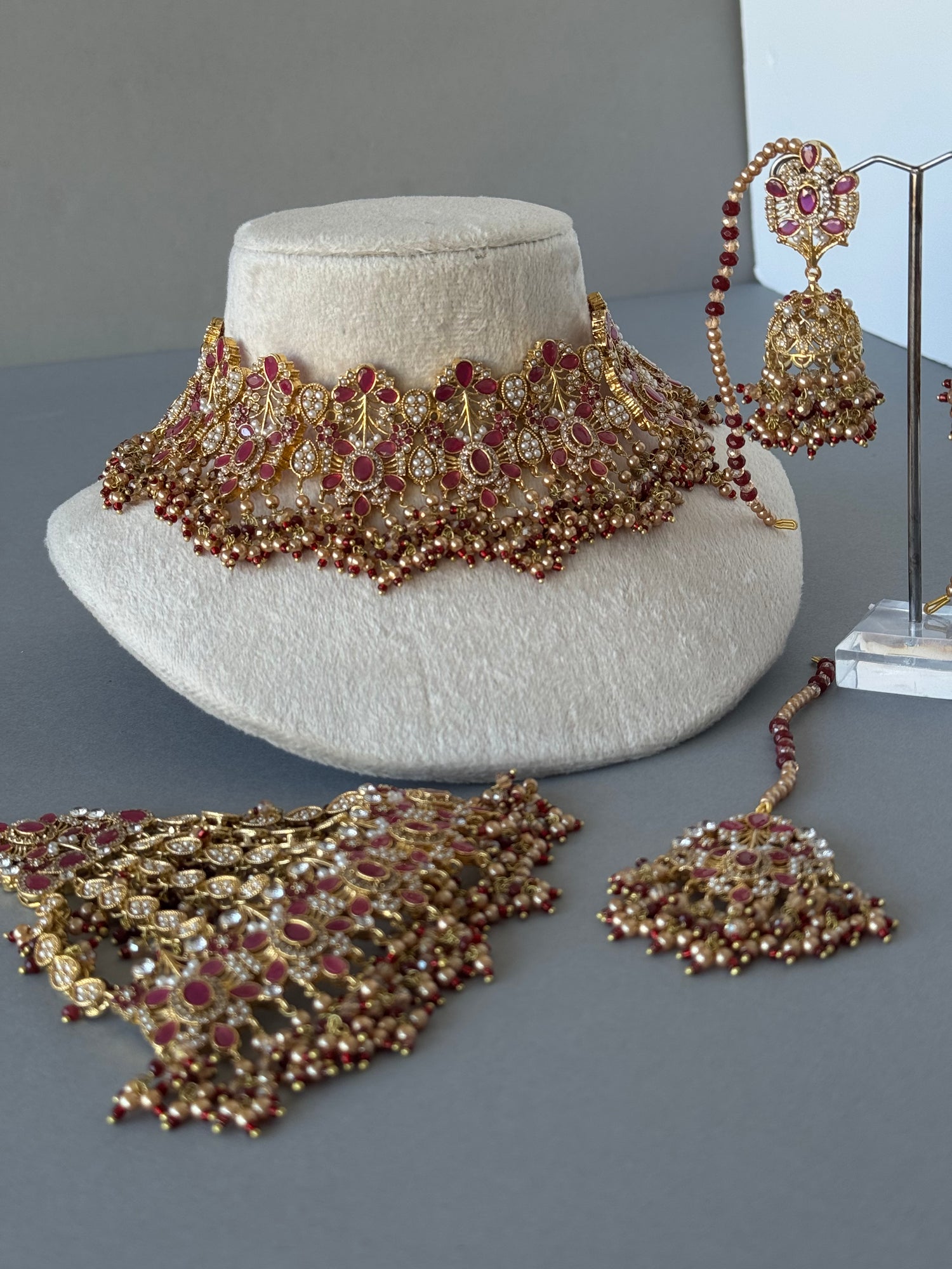 Jadau Ruby Champagne Bridal set