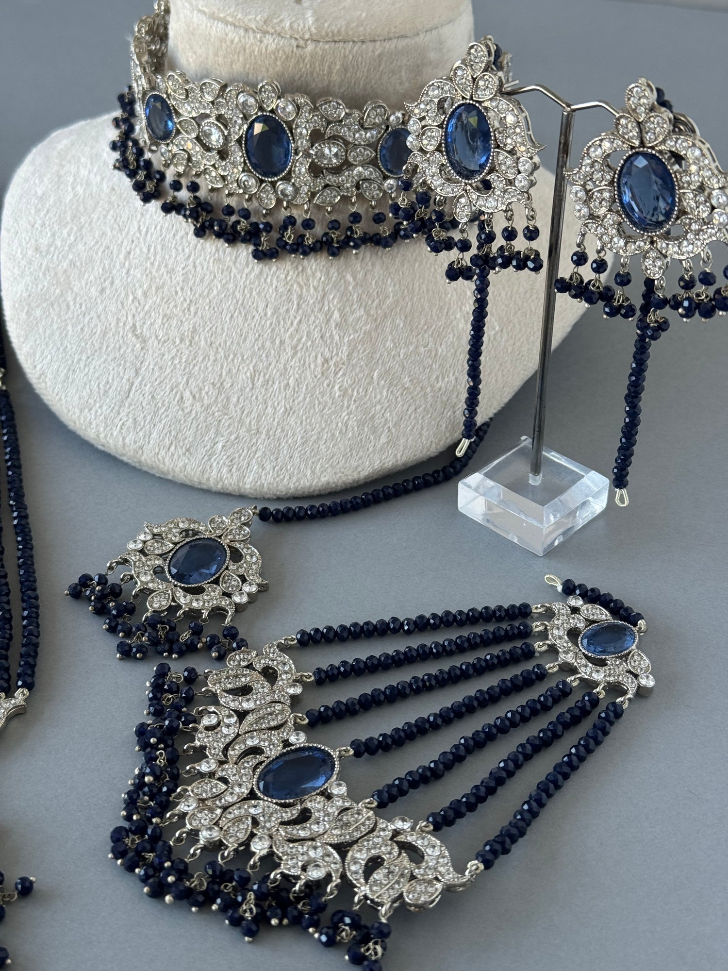 Silver Blue Bridal Set