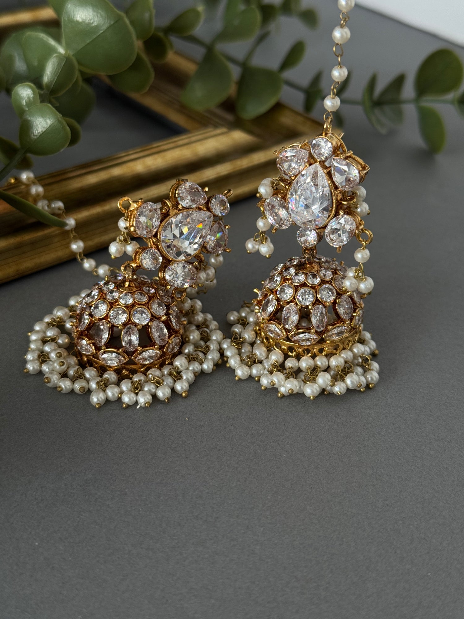 Zircon Pearl Jhumki Tikka Set