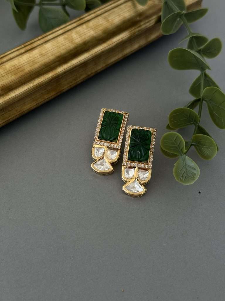 Carved Stone Studs – Dark Green - nk collection