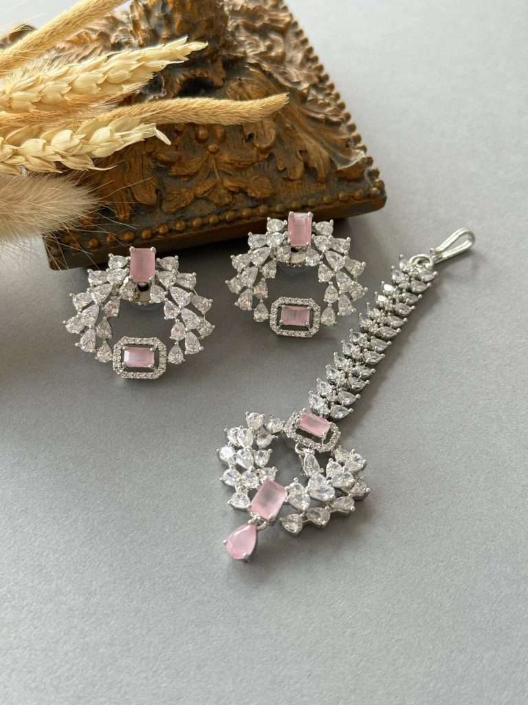 Cz Pink Tikka Set - nk collection
