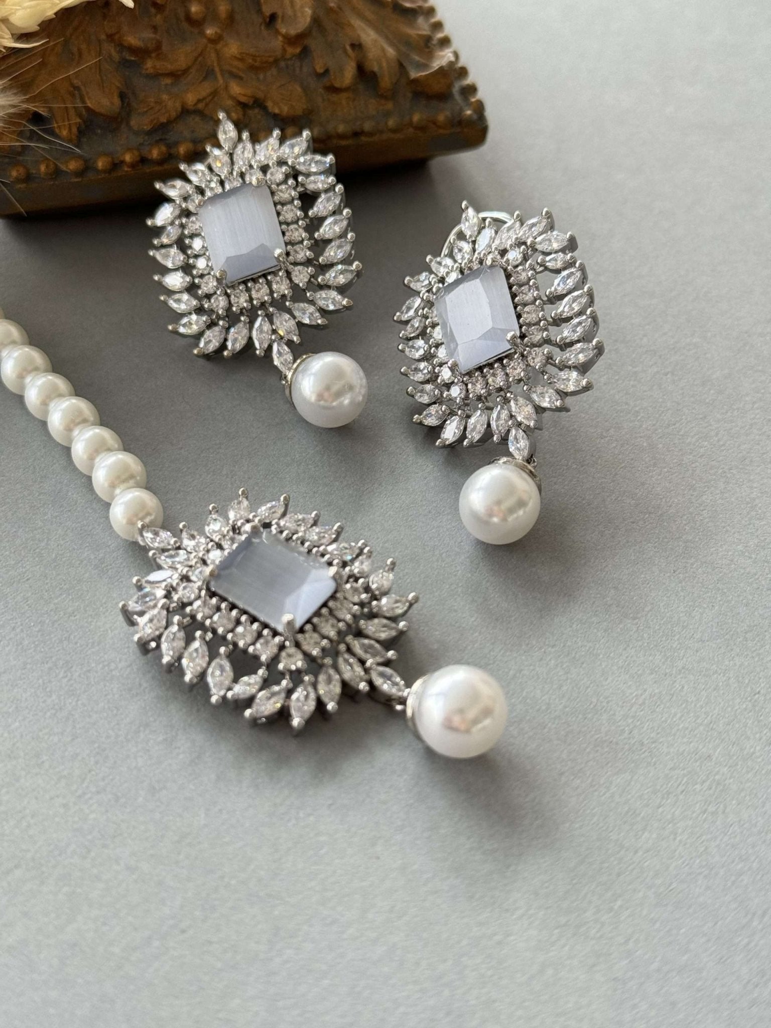 Diamond Pearl Tikka Set – Grey - nk collection