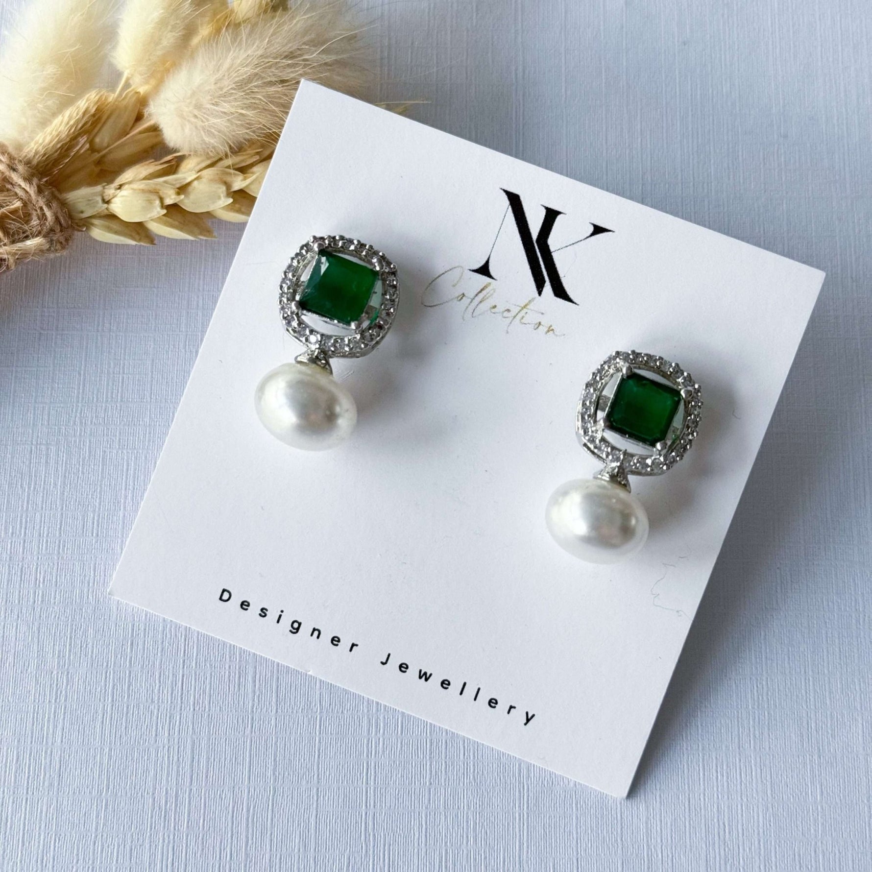 Emerald Zircon Pearl Drop - nk collection