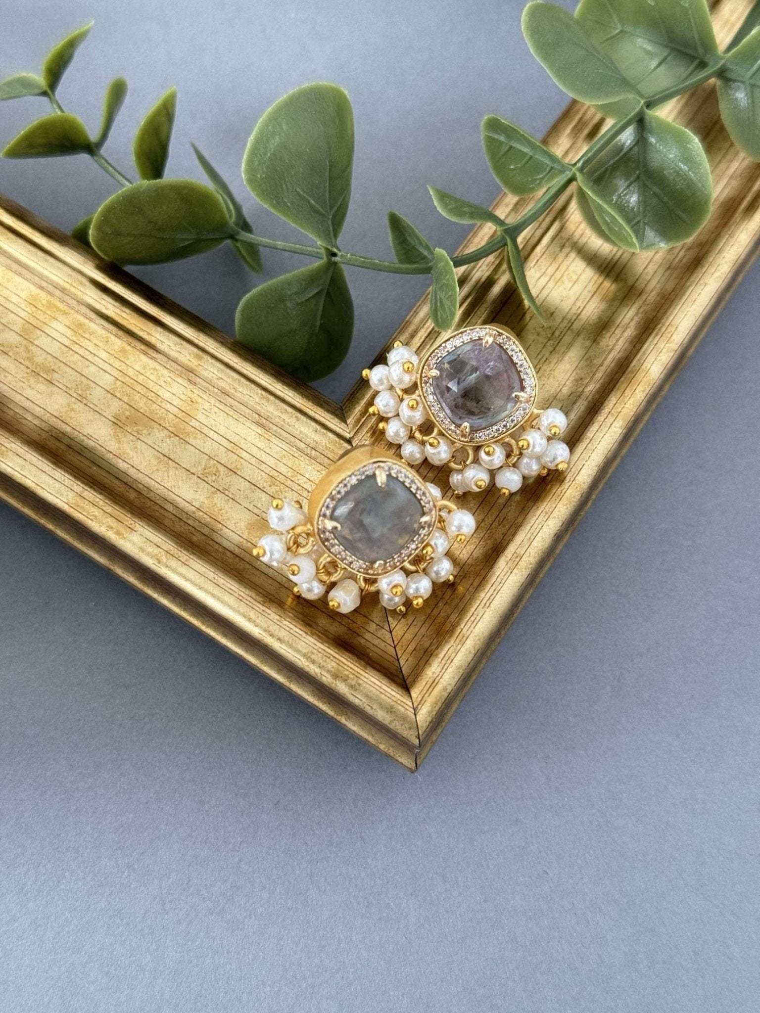 Grey Cluster Pearl Studs - nk collection