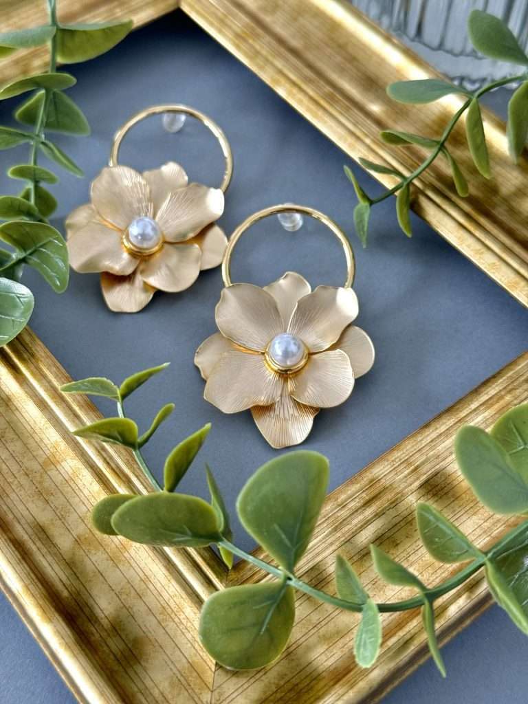 Golden Petal Hoop Earrings