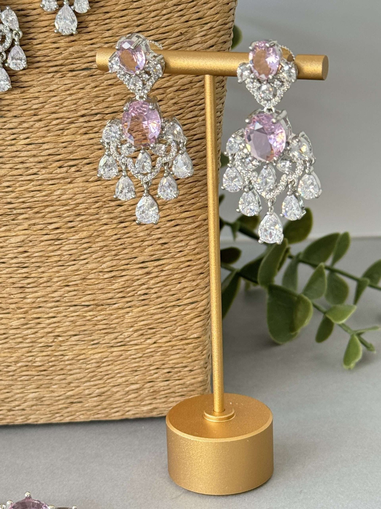 Oval Drops Necklace Set – Light Pink