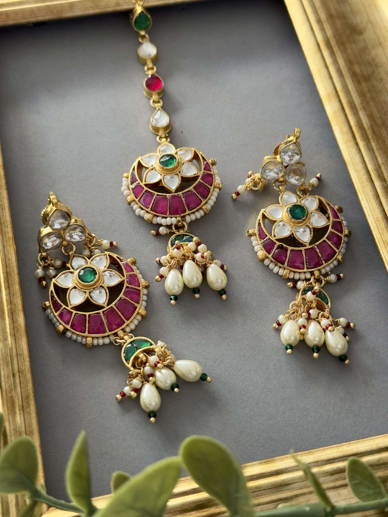 Ruby Kundan Tikka Set