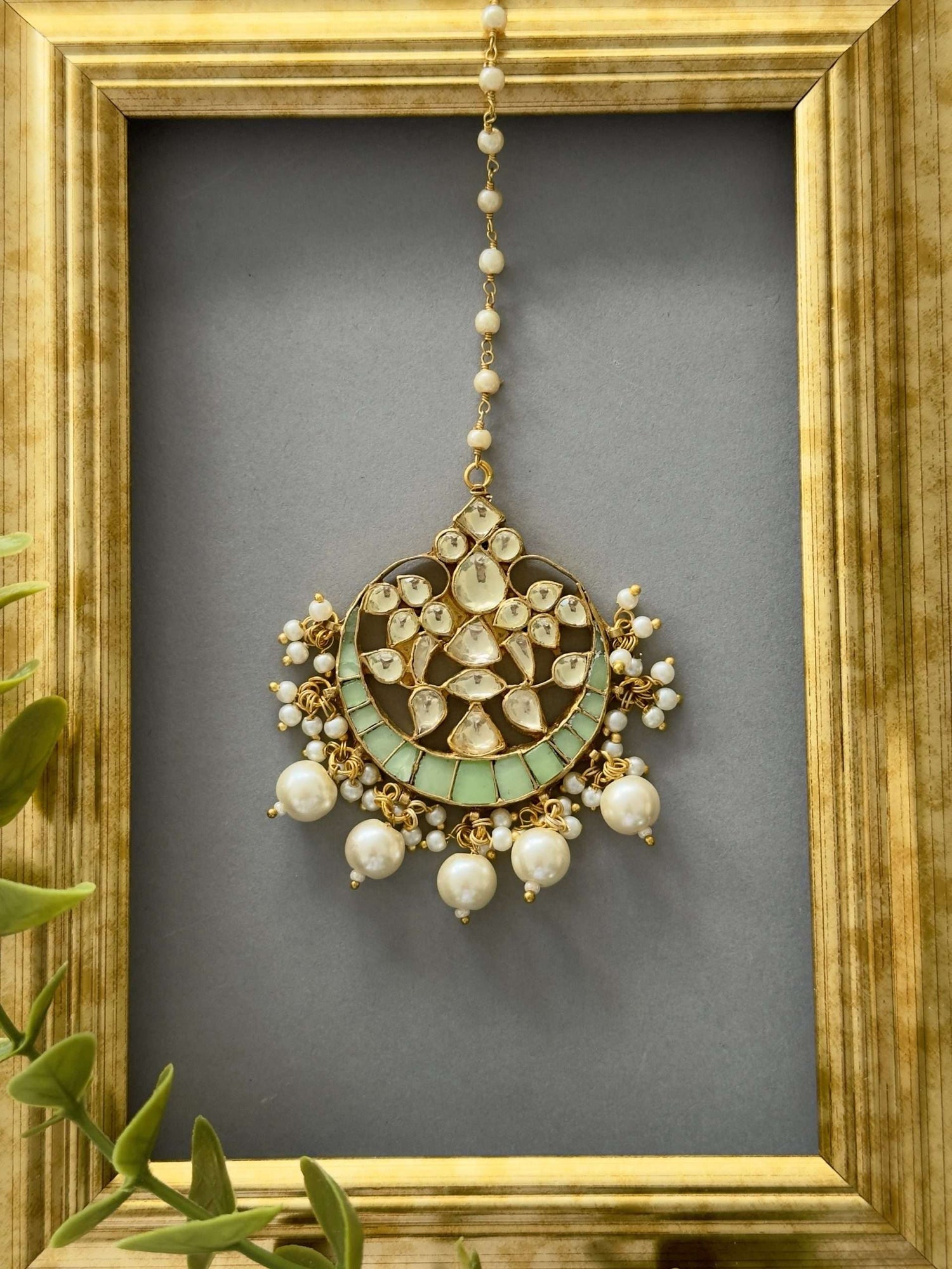 Mint Stone Kundan Tikka