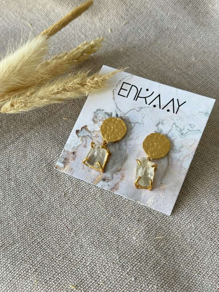 Coin Gem Drop Earrings – Clear Quartz