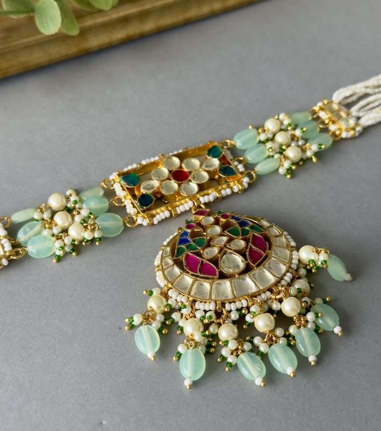 Multi Kundan Choker Set – Mint Drop