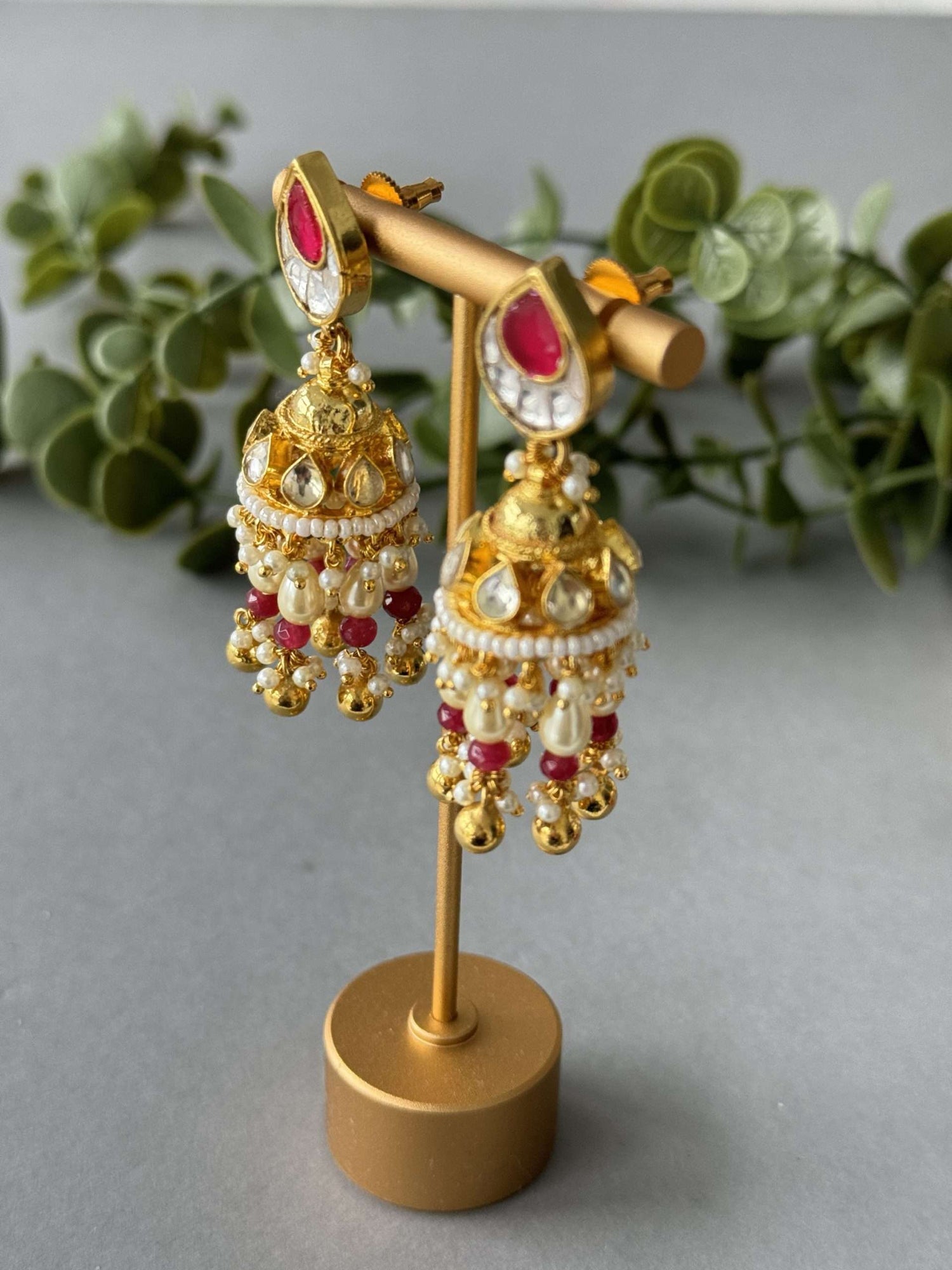 Kundan Small Jhumki – Red