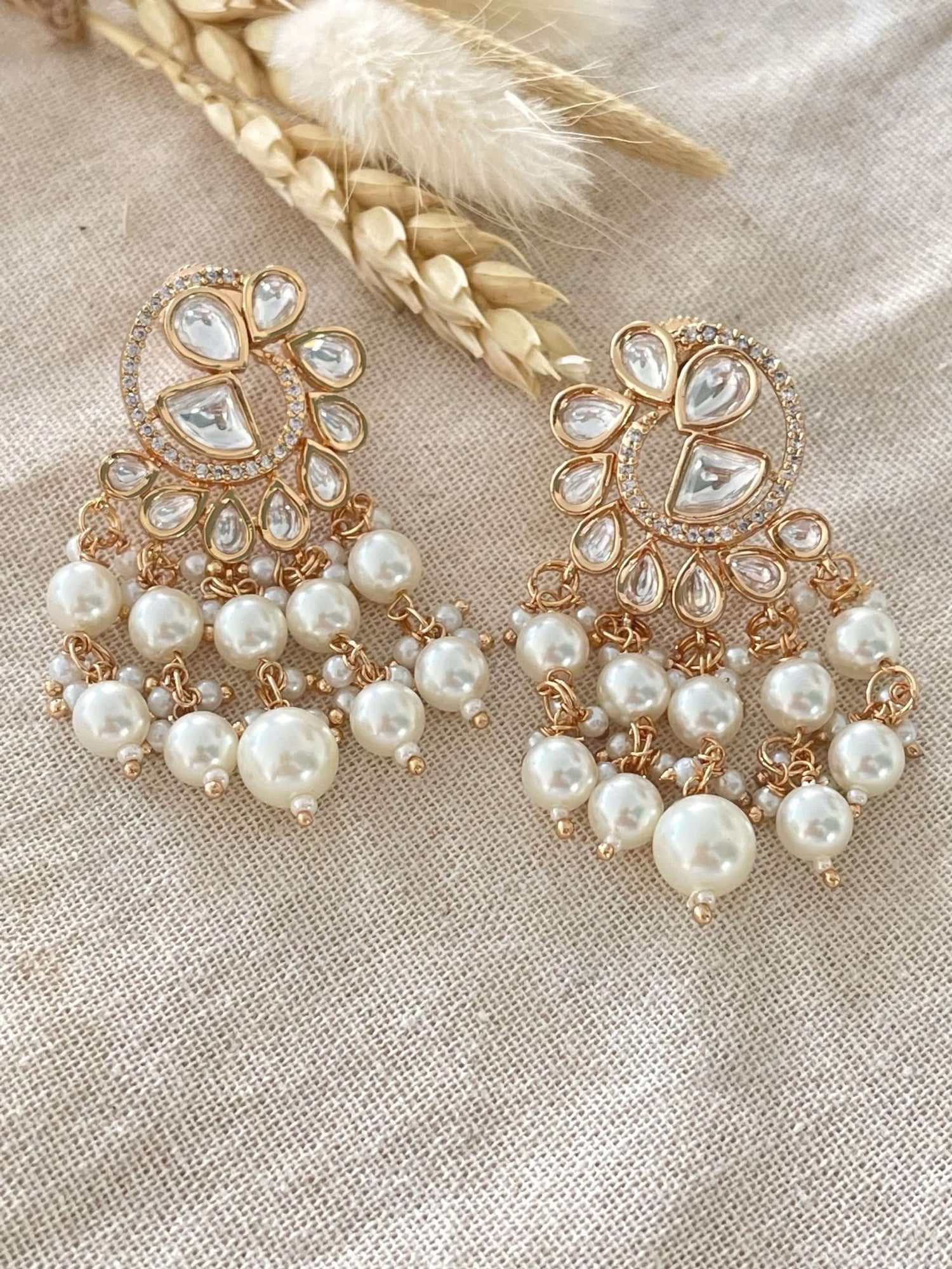Pearl Double Drop Kundan Tops