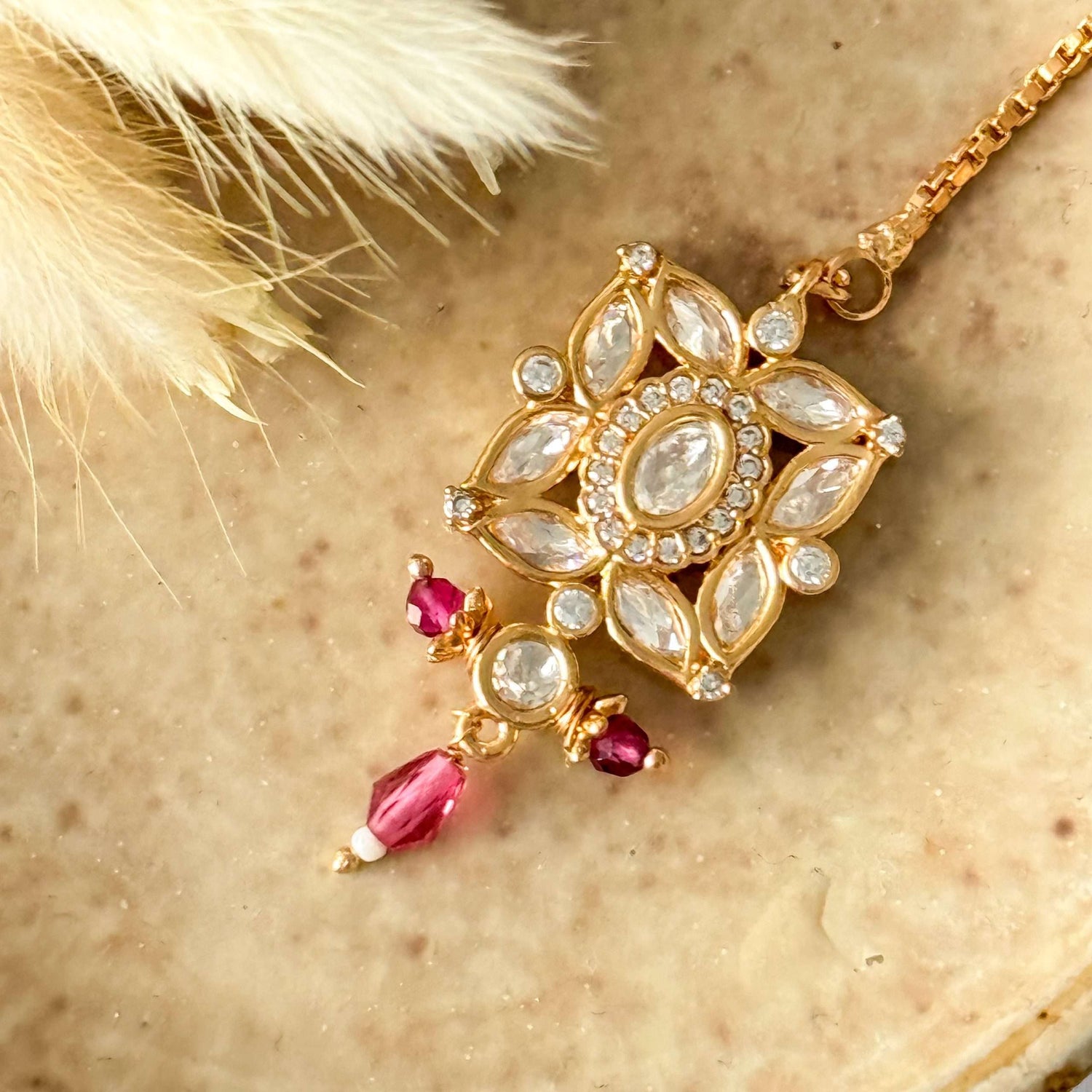 Lara Square Jhumke Set – Ruby pink