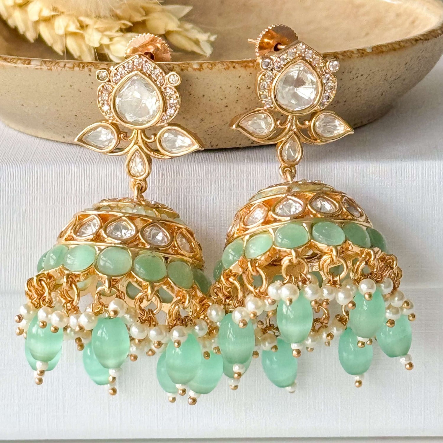Maha Jhumke Set- Mint