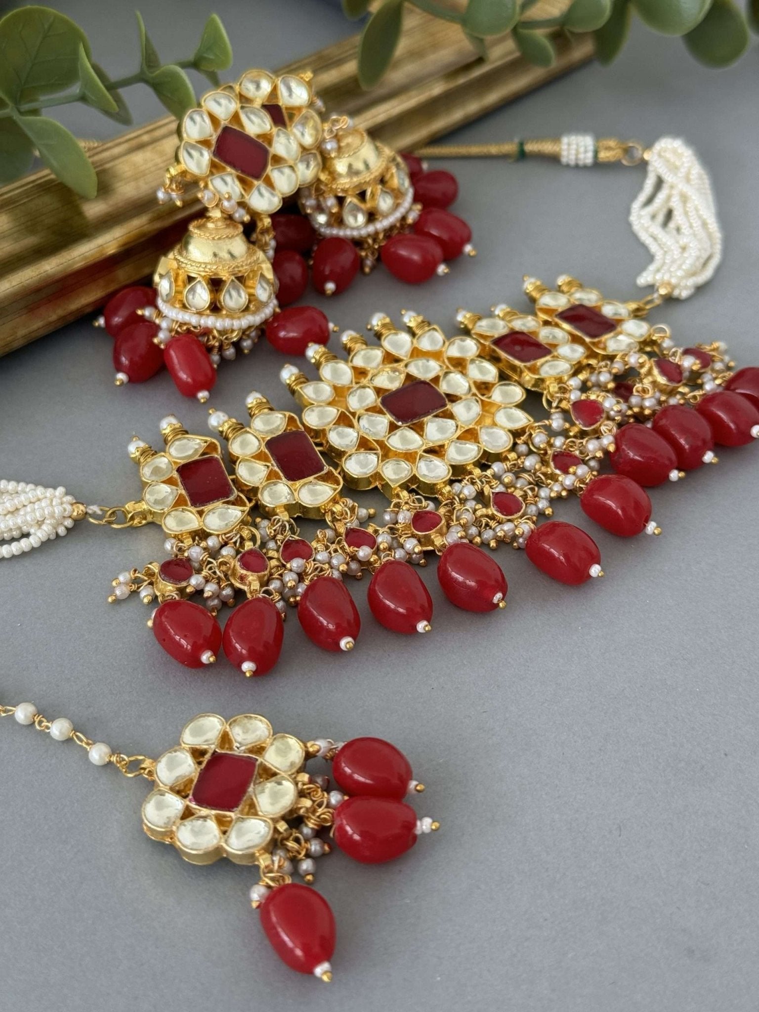 Kundan Choker Set – Red - nk collection