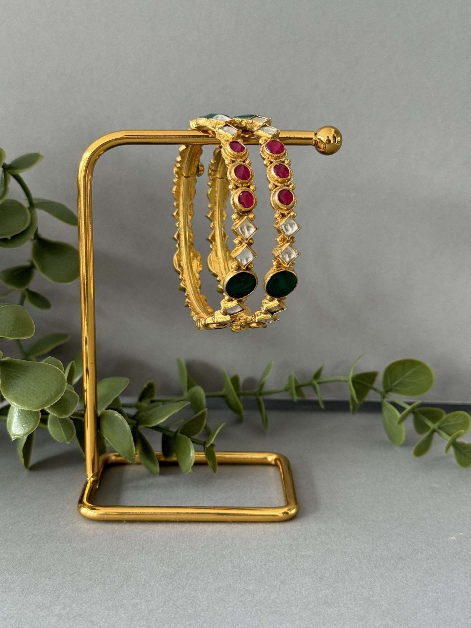 Kundan Kara Pair – Ruby Green - nk collection