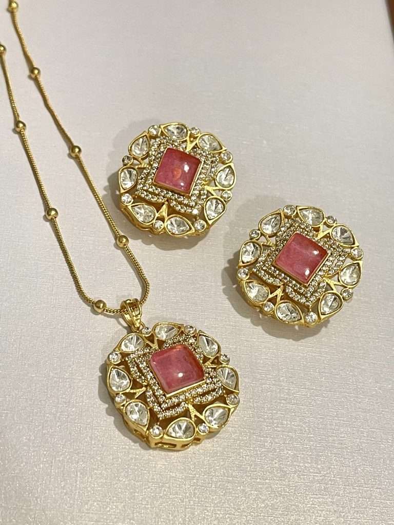 Kundan Pendant Set – Pink - nk collection