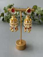 Kundan Small Jhumki – Red - nk collection