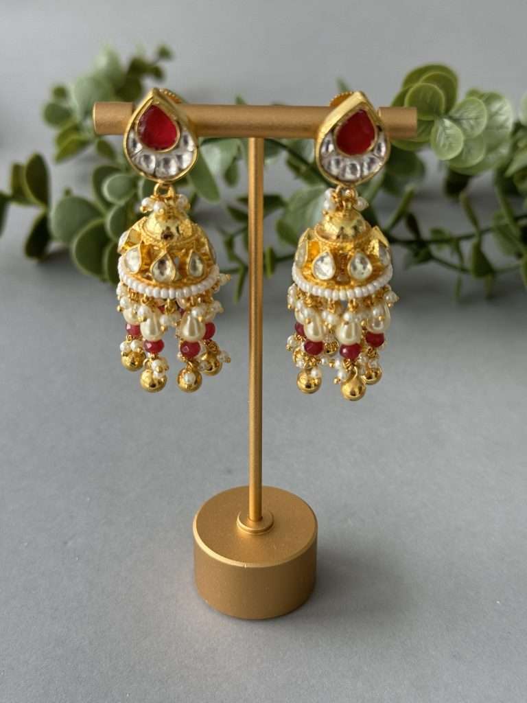 Kundan Small Jhumki – Red - nk collection