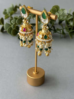 Kundan Small Jhumki – Ruby Green - nk collection