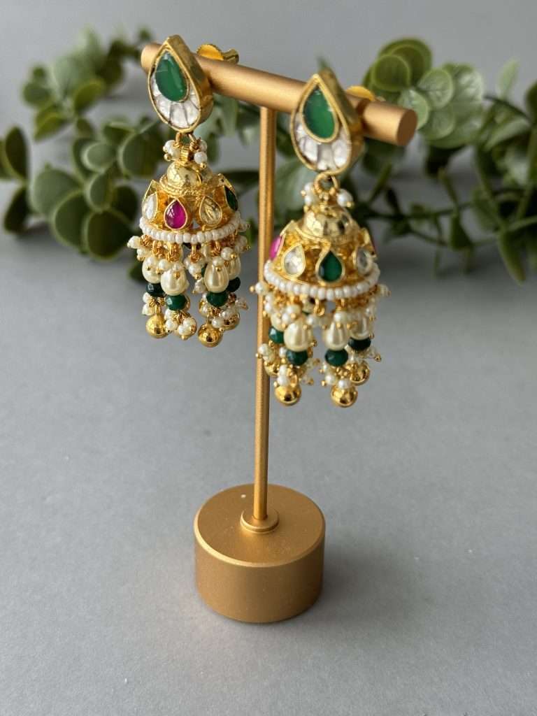 Kundan Small Jhumki – Ruby Green - nk collection