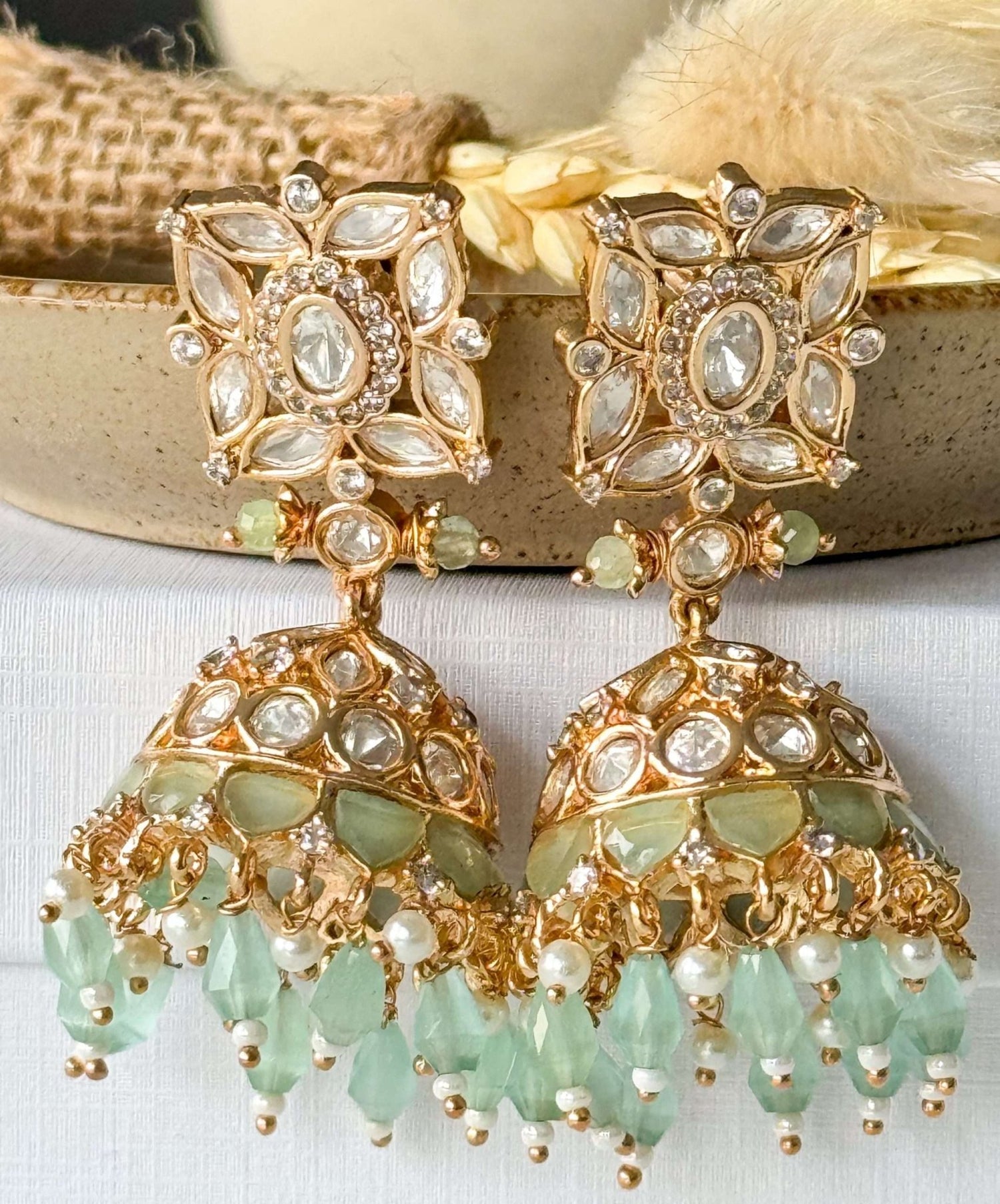 Lara Square Jhumke Set – Mint - nk collection