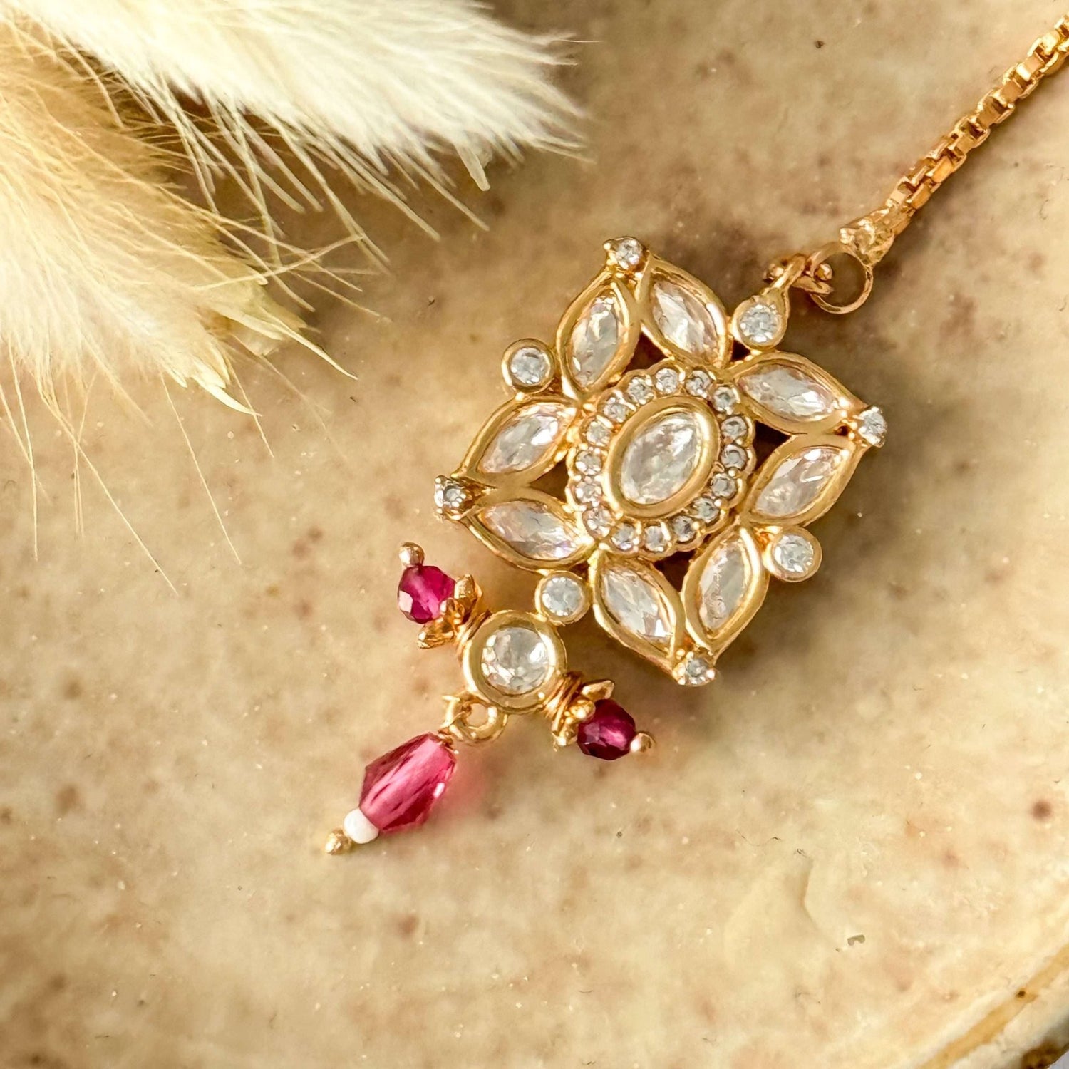 Lara Square Jhumke Set – Ruby pink - nk collection