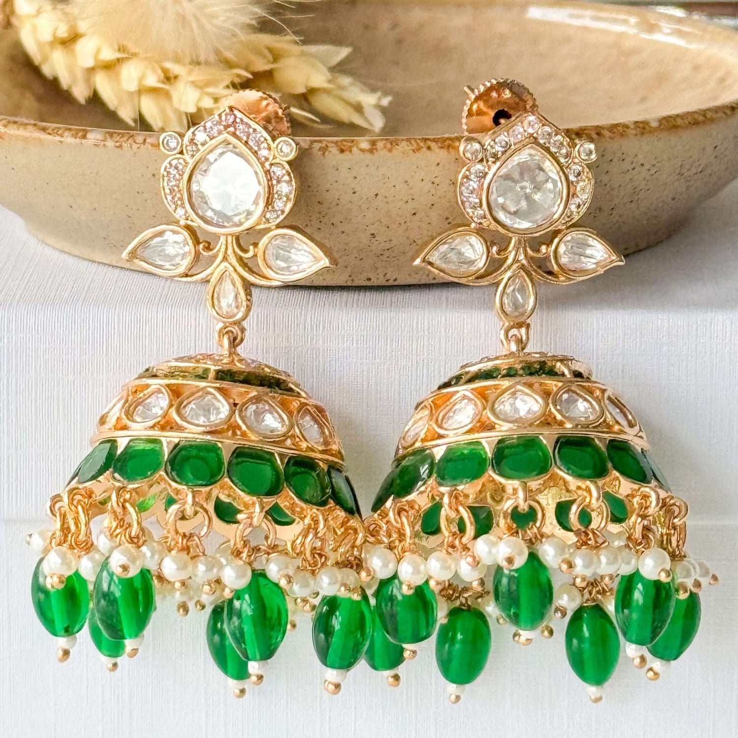 Maha Jhumke Set – Green - nk collection