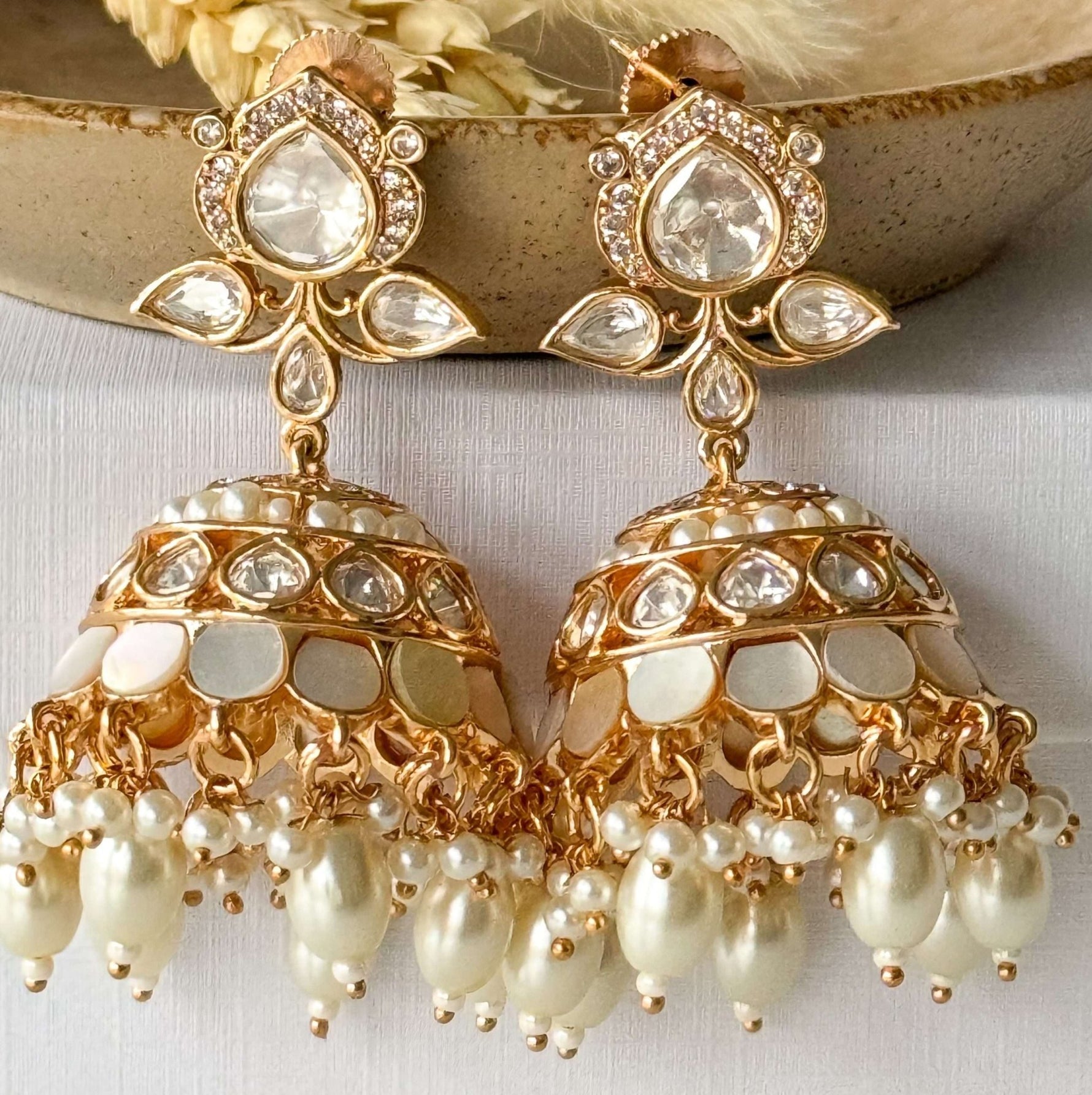 Maha Jhumke Set – Mother of Pearl - nk collection
