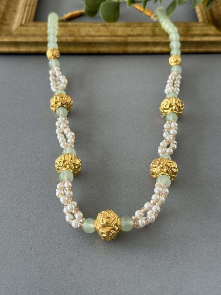 Mint Pearl Long Necklace - nk collection