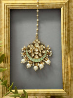 Mint Stone Kundan Tikka - nk collection