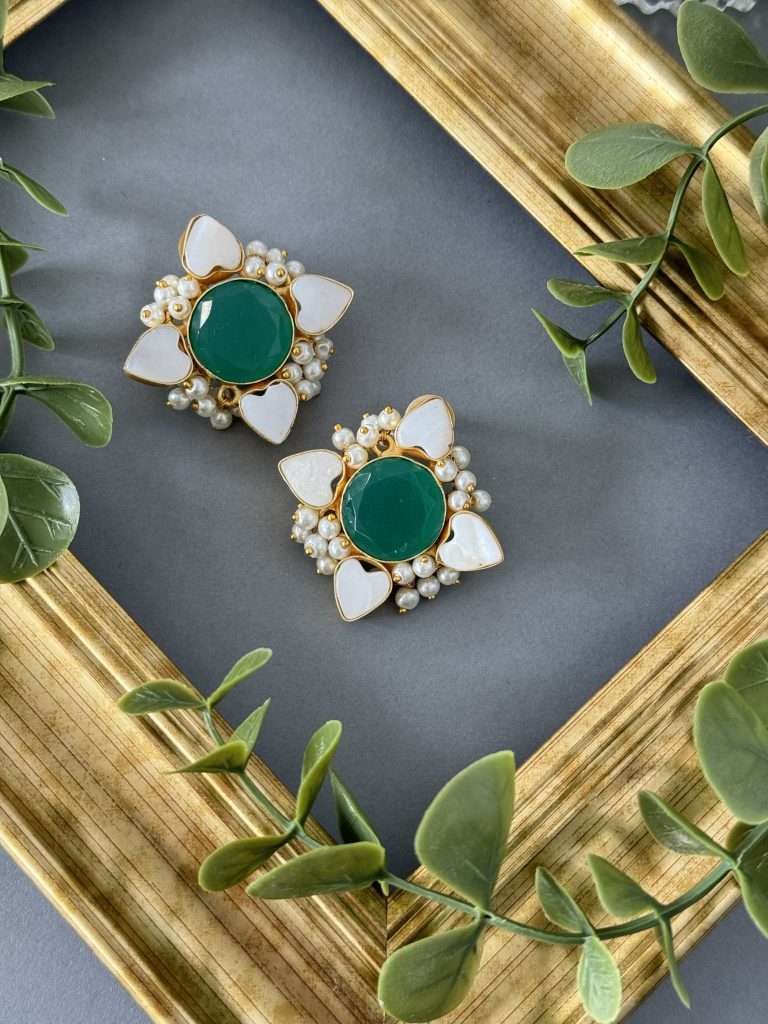 Mother Of Pearl & Green oversized stud - nk collection