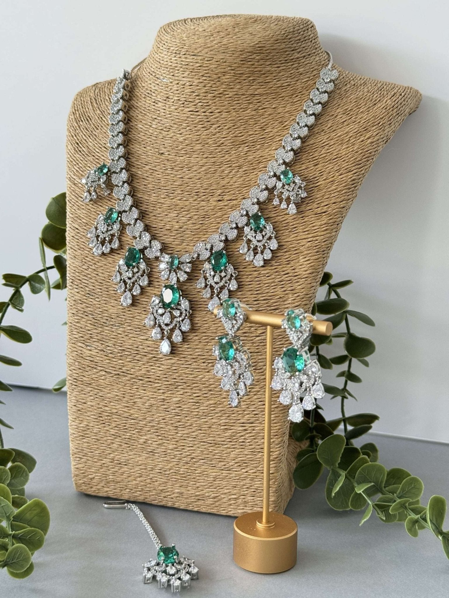 Oval Drop Necklace Set – Teal - nk collection