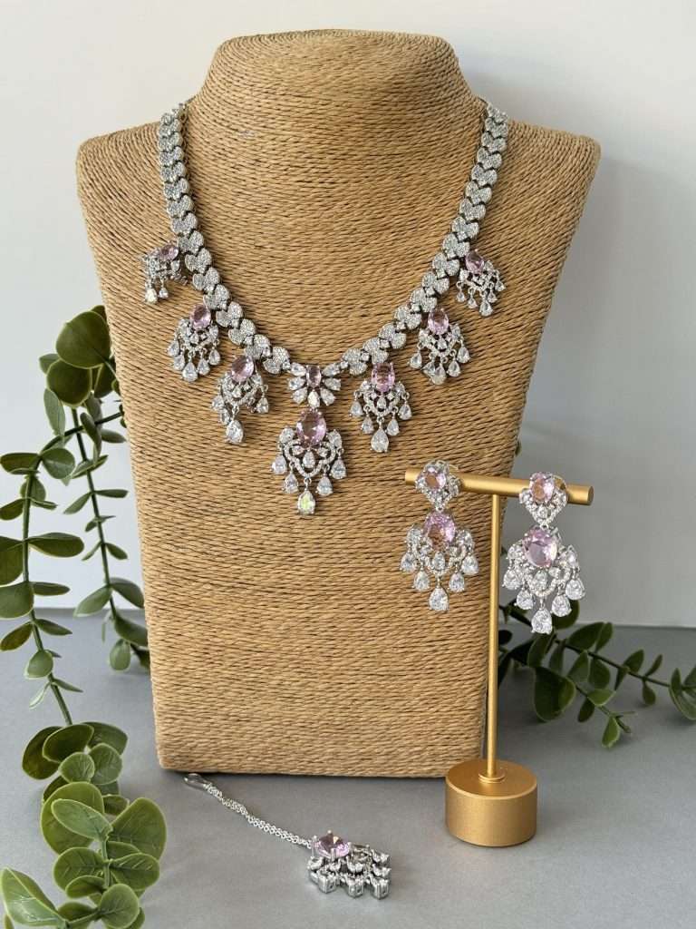 Oval Drops Necklace Set – Light Pink - nk collection