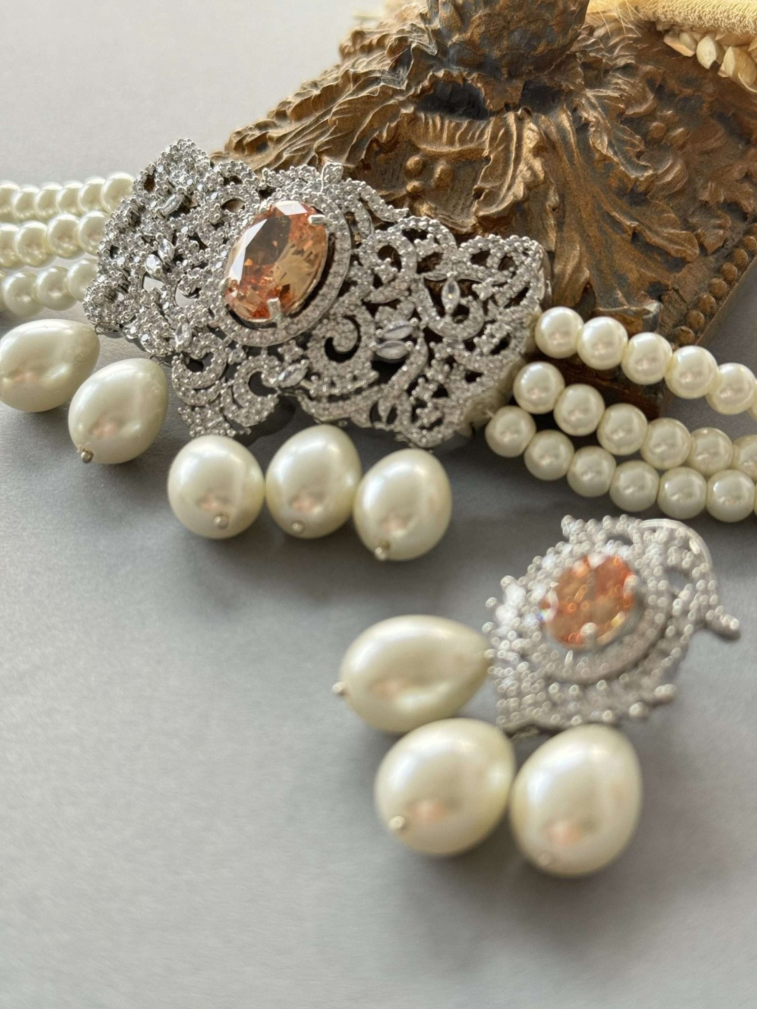 Oval Pearl Choker Set – Champagne - nk collection