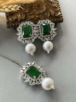 Pearl Drop Sq Tops & Tikka – Silver Emerald - nk collection