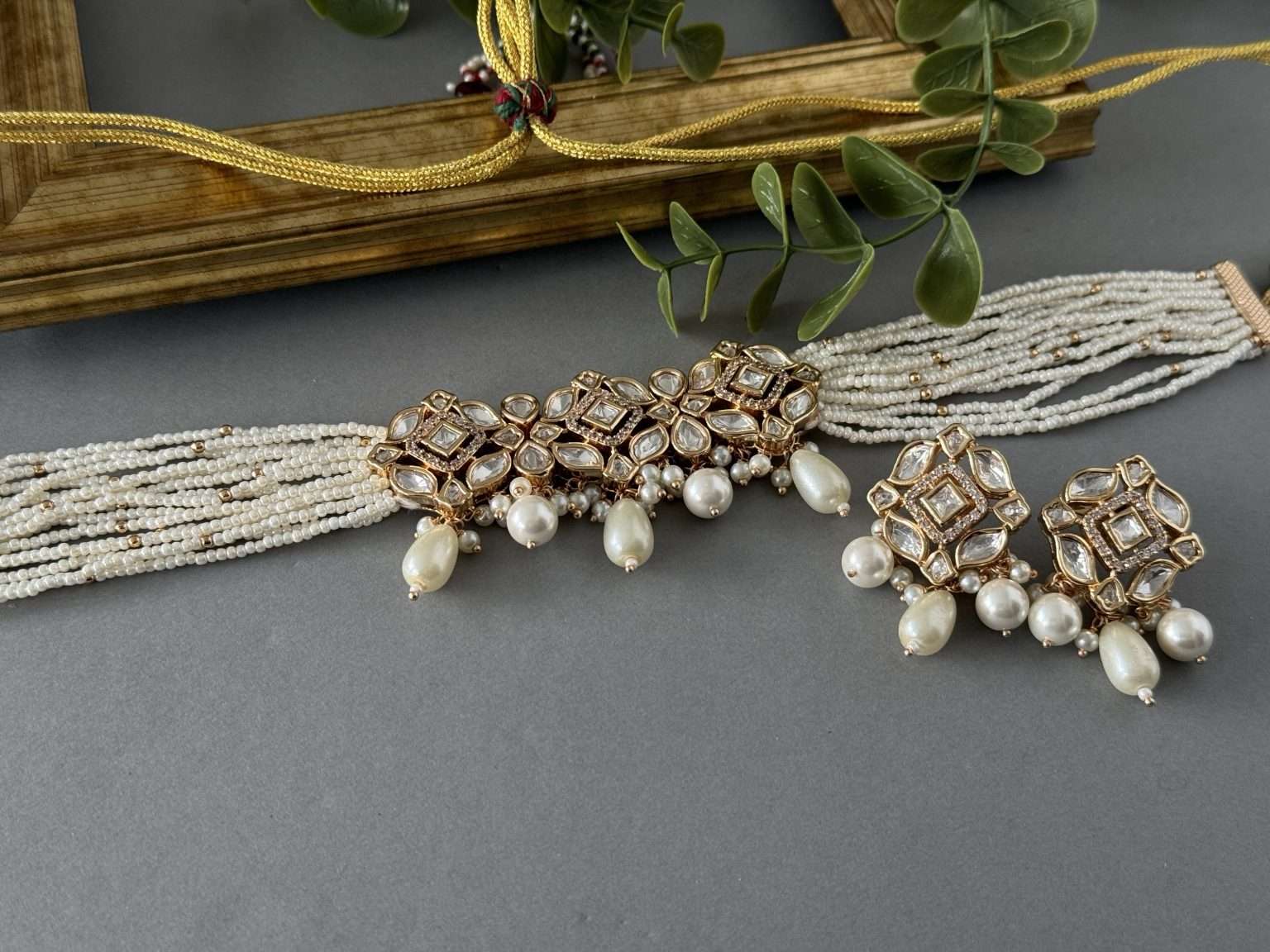 Pearl Zircon Choker Set - nk collection