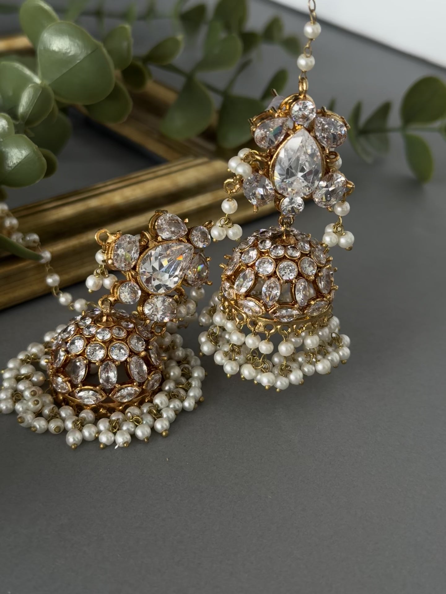 Zircon Pearl Jhumki Tikka Set