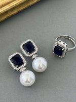 Sapphire Sq Pearl Drop Ring Set - nk collection