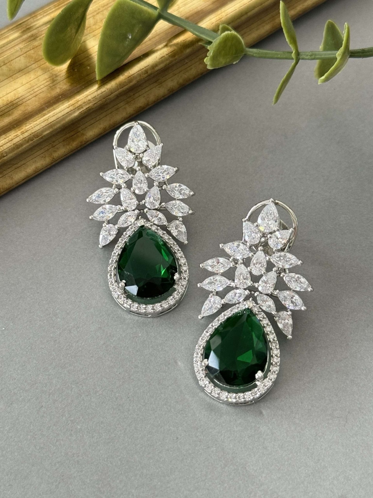 Silver Emerald Earrings - nk collection
