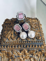 Silver Sq Pearl Drop Stud – Pink - nk collection