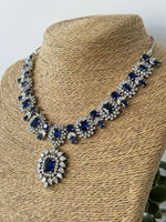 Sq Drop Necklace Set – Sapphire - nk collection