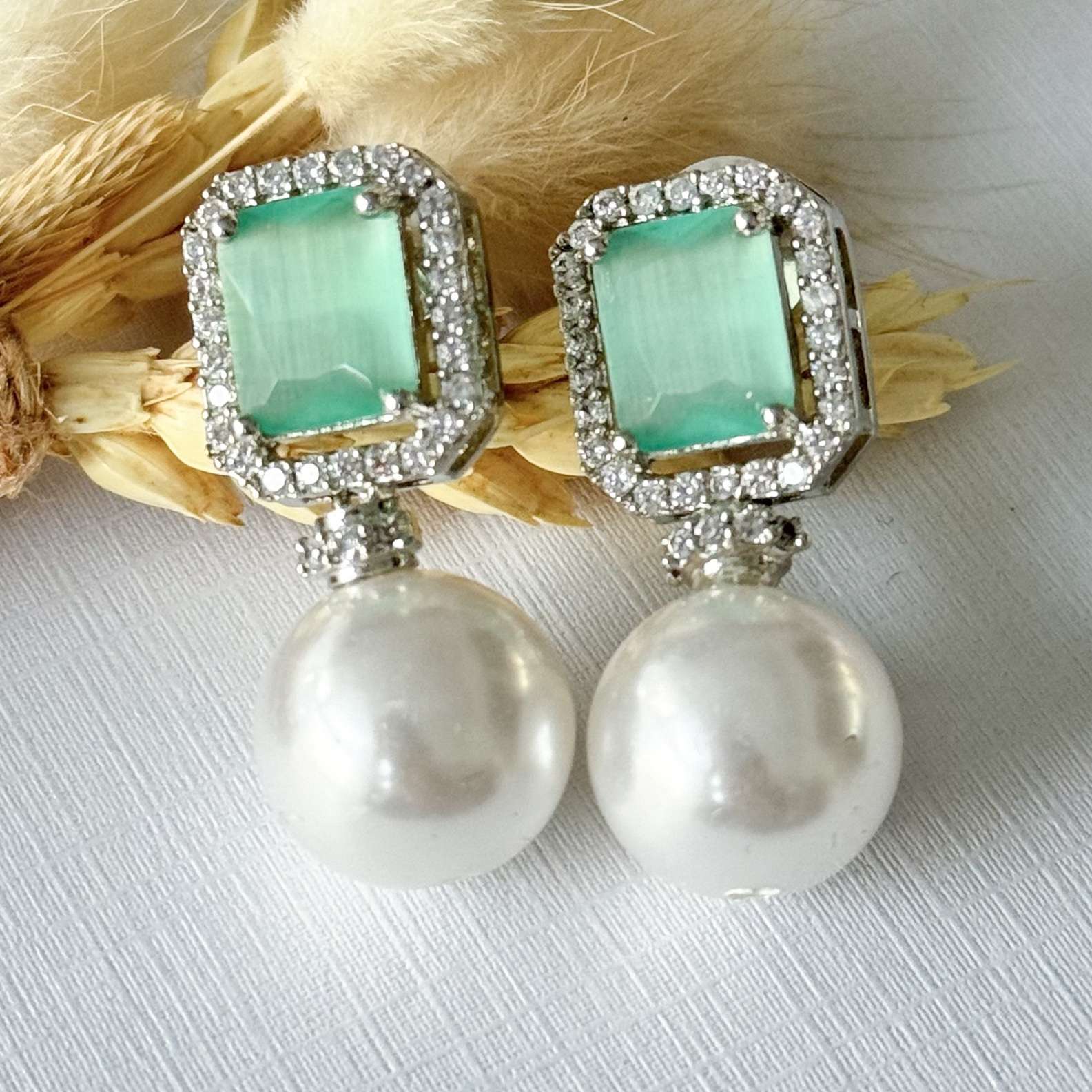 Sq Pearl Drop – Mint - nk collection