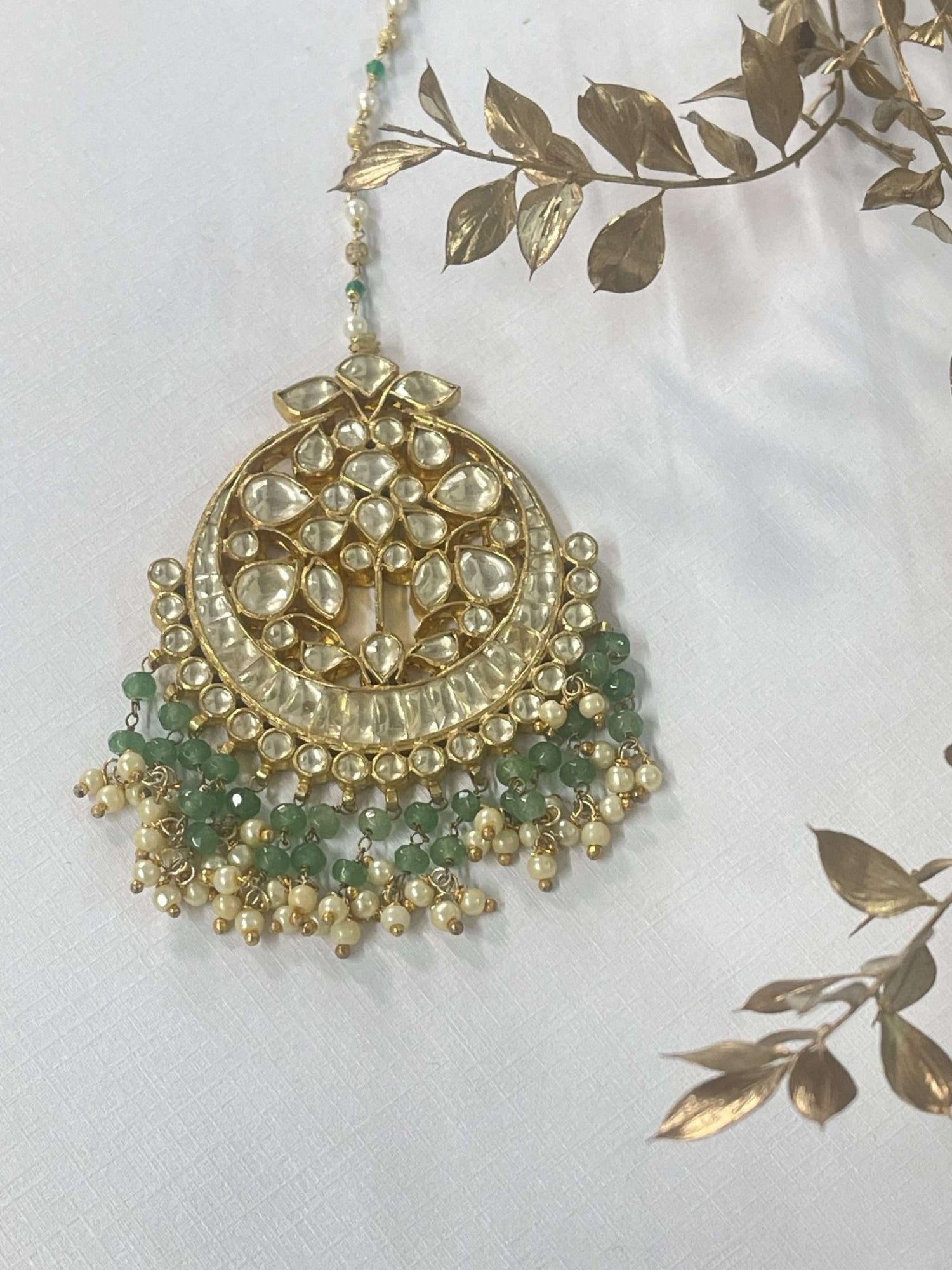 Statement Kundan Tikka – Sage - nk collection
