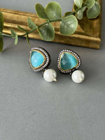 Teal Oxidised Studs - nk collection