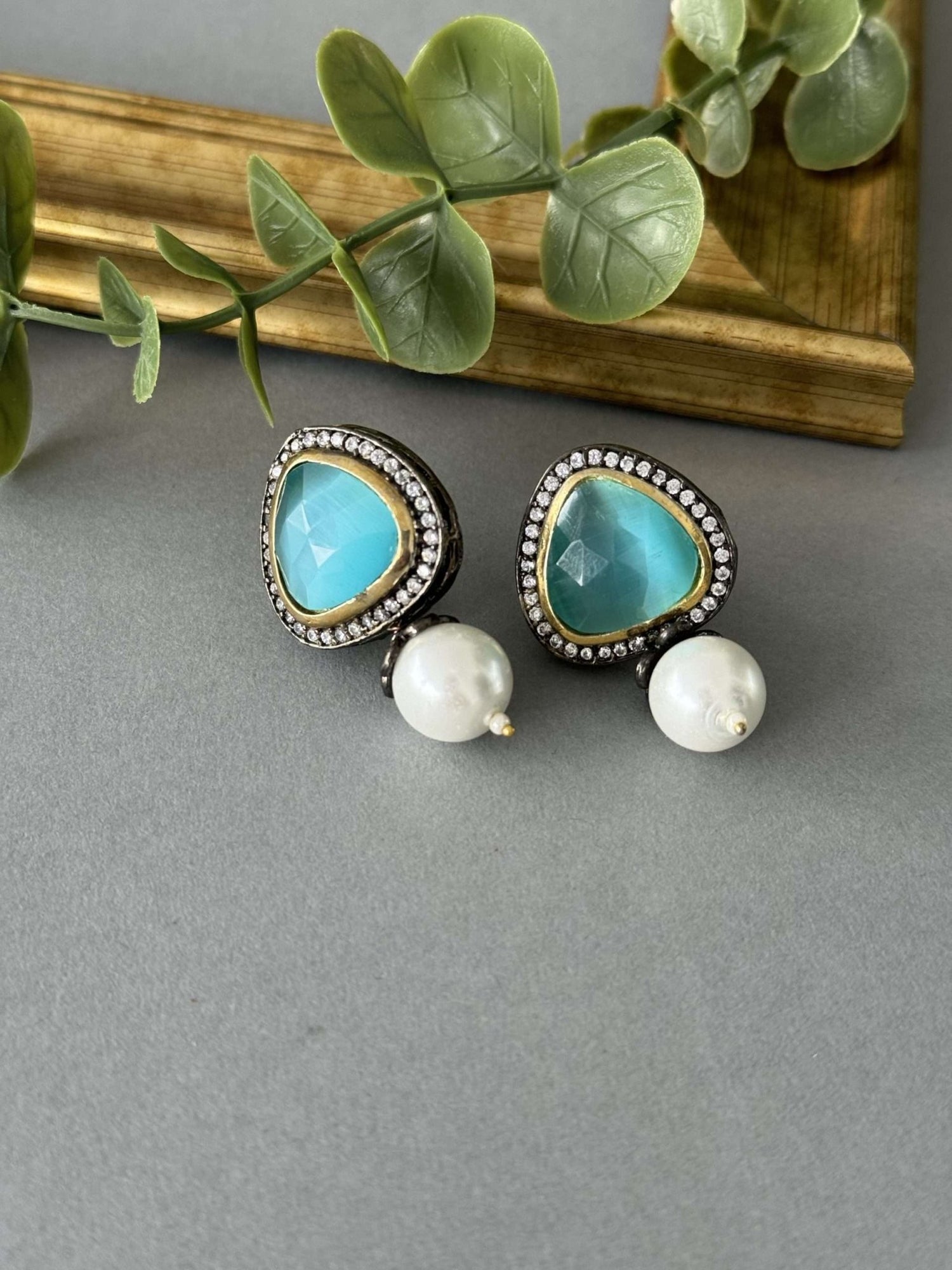 Teal Oxidised Studs - nk collection
