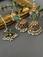 Zircon Mint Jhumki Tikka Set - nk collection